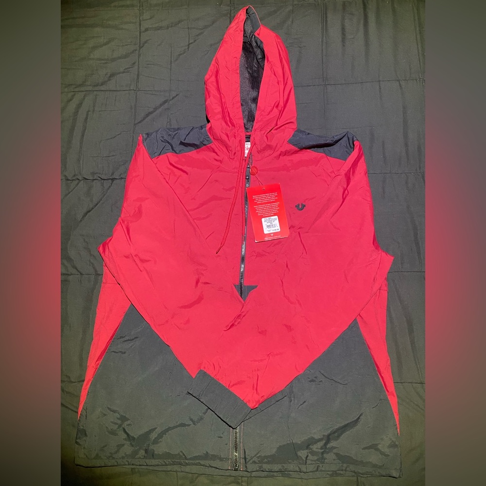 True religion red/black full zipper jacket with hoodie